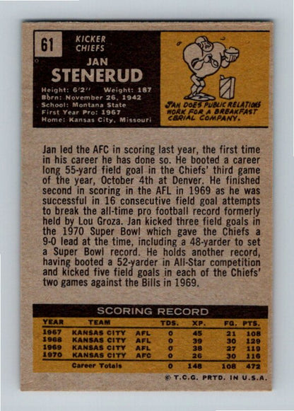 1971 Topps Jan Stenerud #61