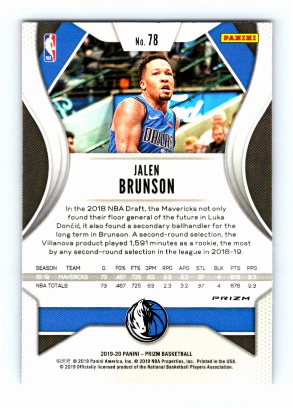 2019 Panini Prizm Jalen Brunson #78 Red White Blue Prizm