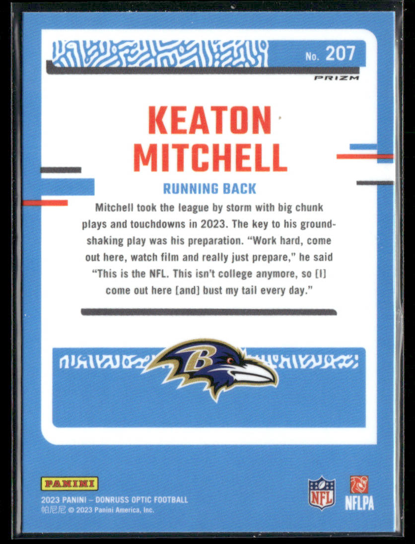 2023 Panini Donruss Optic Keaton Mitchell #207 Blue Hyper Rated Rookie