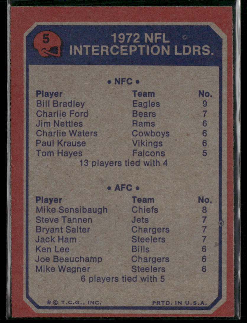 1973 Topps Mike Sensibaugh Bill Bradley #5 Interception Leaders