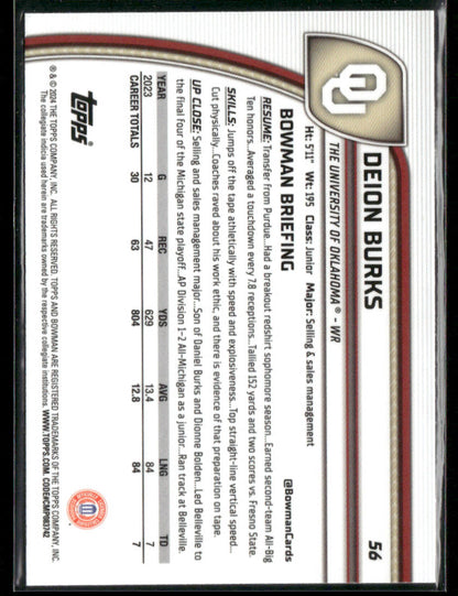 2024 Bowman Chrome University Deion Burks #56