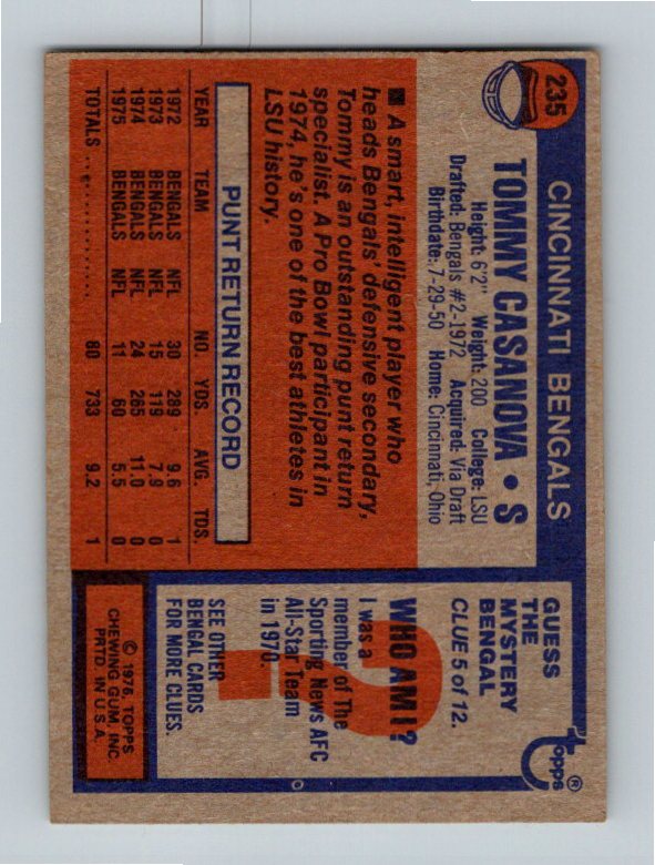 1976 Topps Tommy Casanova #235