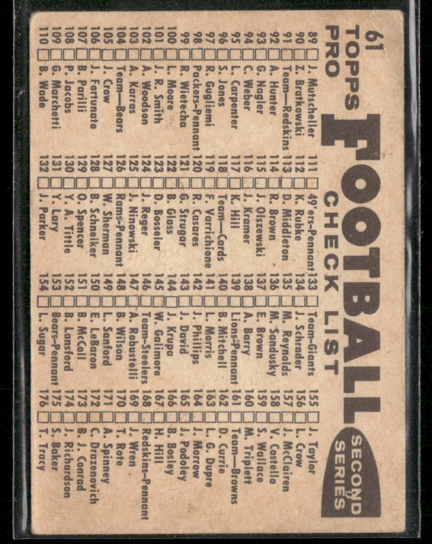 1959 Topps San Francisco 49ers TC, CL #61