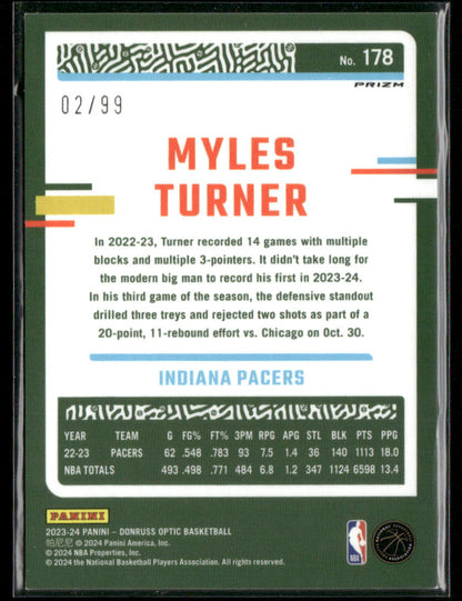 2023-24 Panini Donruss Optic Myles Turner #178 Copper Glitter /99