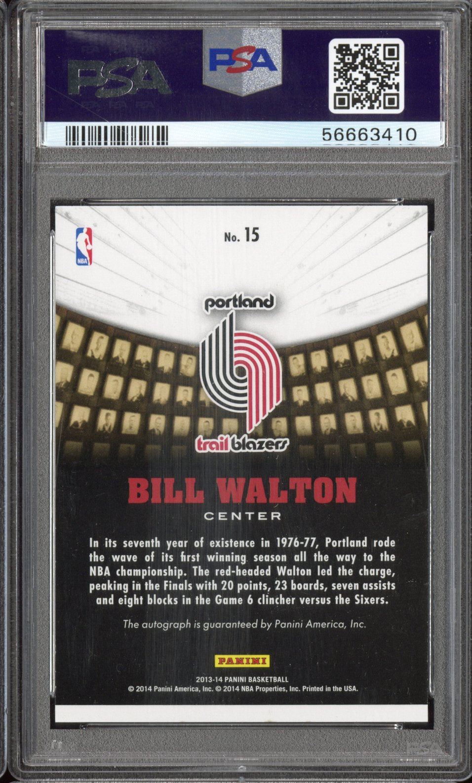 2013 Panini Hall Of Fame Signatures Bill Walton #15 PSA 8 Auto