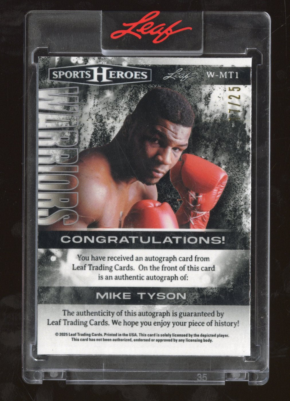 2025 Leaf Sports Heroes Mike Tyson #W-MT1 Ice Autograph Warriors 17/25
