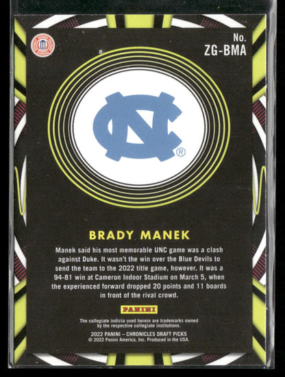 2022 Panini Chronicles Draft Picks Brady Manek #ZG-BMA Gamma Rays RC