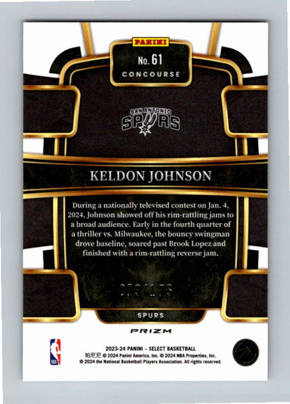 2023 Panini Select Keldon Johnson #61 Maroon Prizm /175