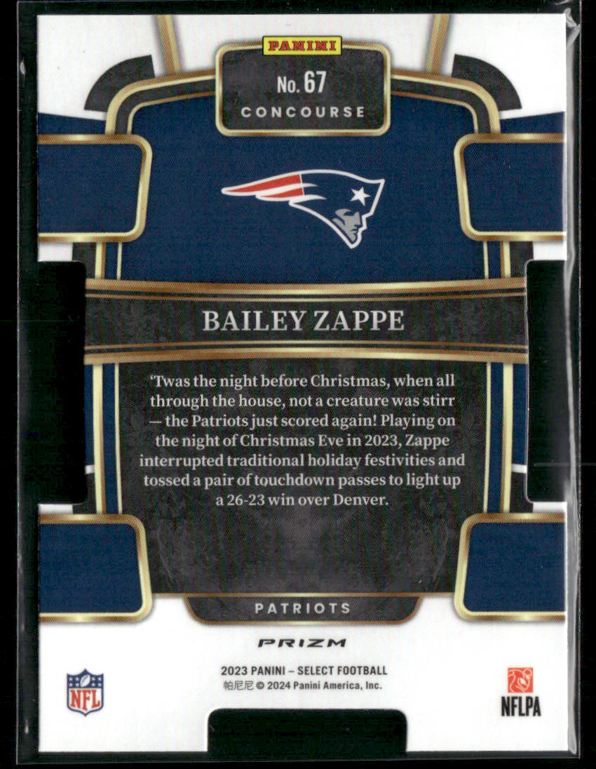 2023 Panini Select Bailey Zappe #67 Black & Green Die-Cut