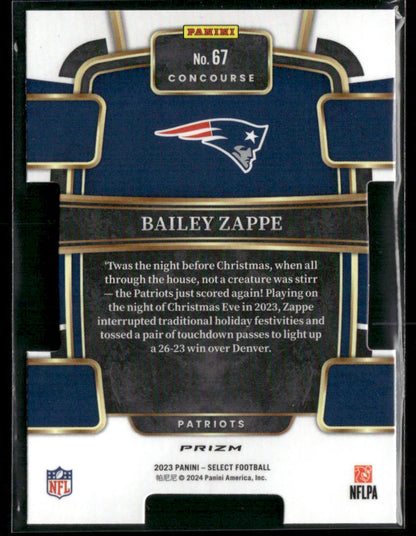 2023 Panini Select Bailey Zappe #67 Black & Green Die-Cut