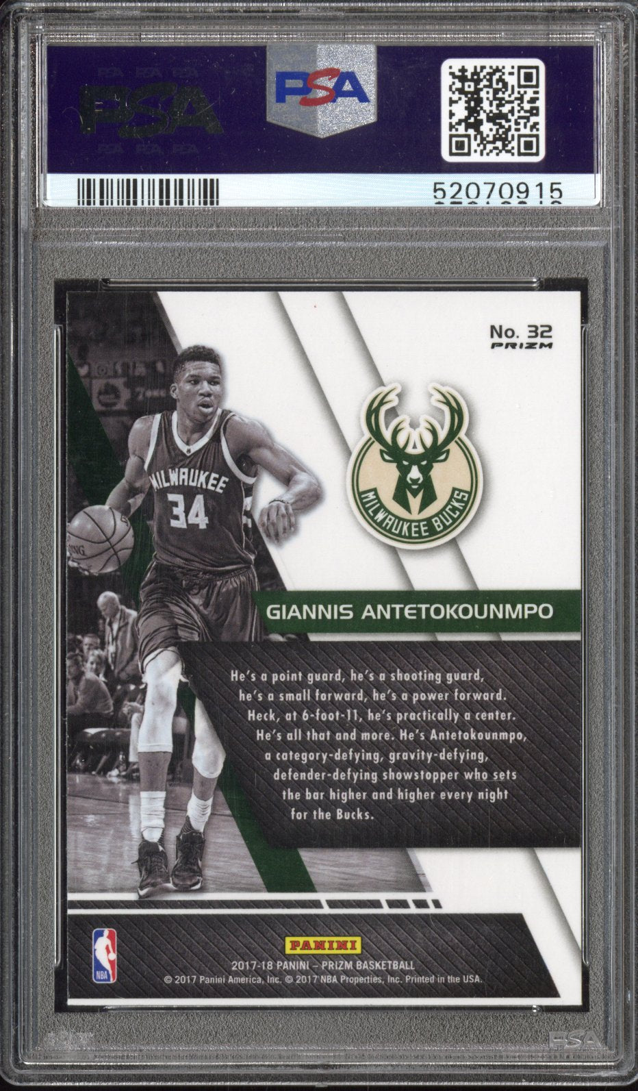 2017 Panini Prizm G. Antetokounmpo #32 Fundamentals F B Prizm PSA 10