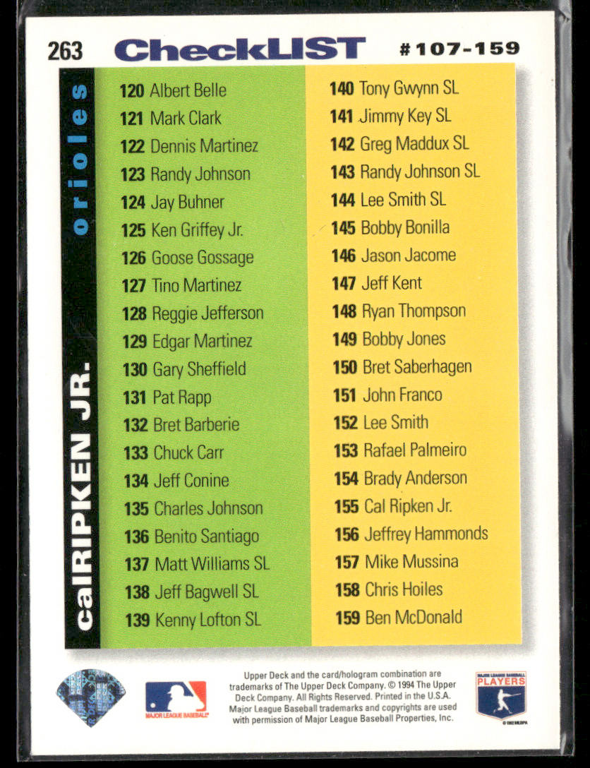 1994 Collcetor's Choice SE Cal Ripken Jr. #107 Checklist