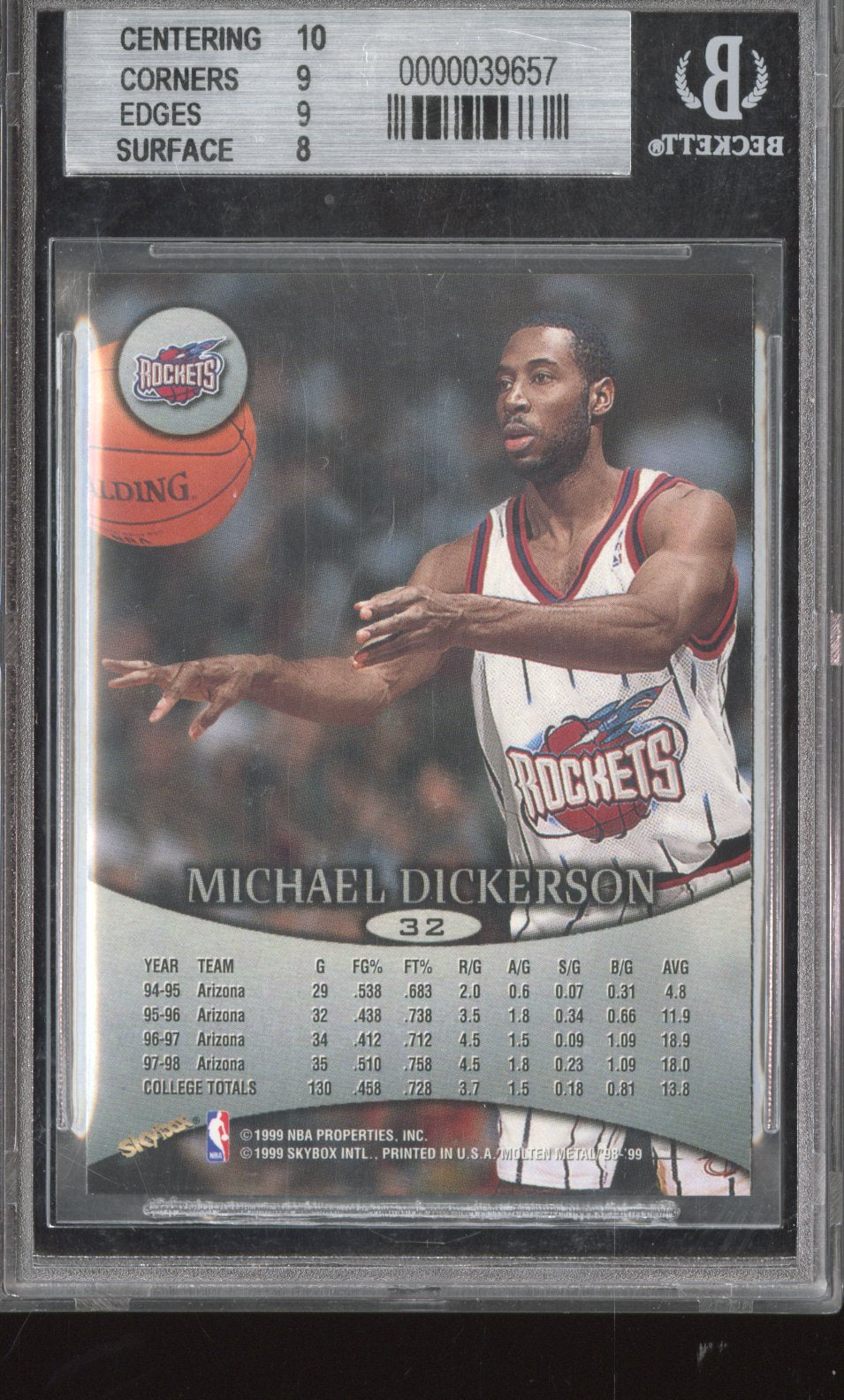 1998-99 SkyBox Molten Metal Michael Dickerson #32 BGS 8.5