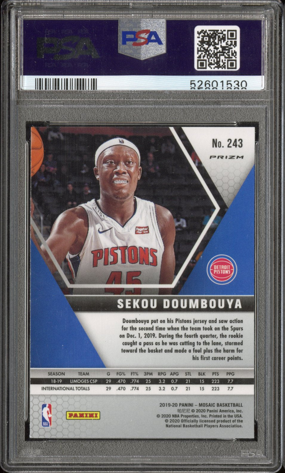 2019 Panini Mosaic Sekou Doumbouya #243 Genesis PSA 10