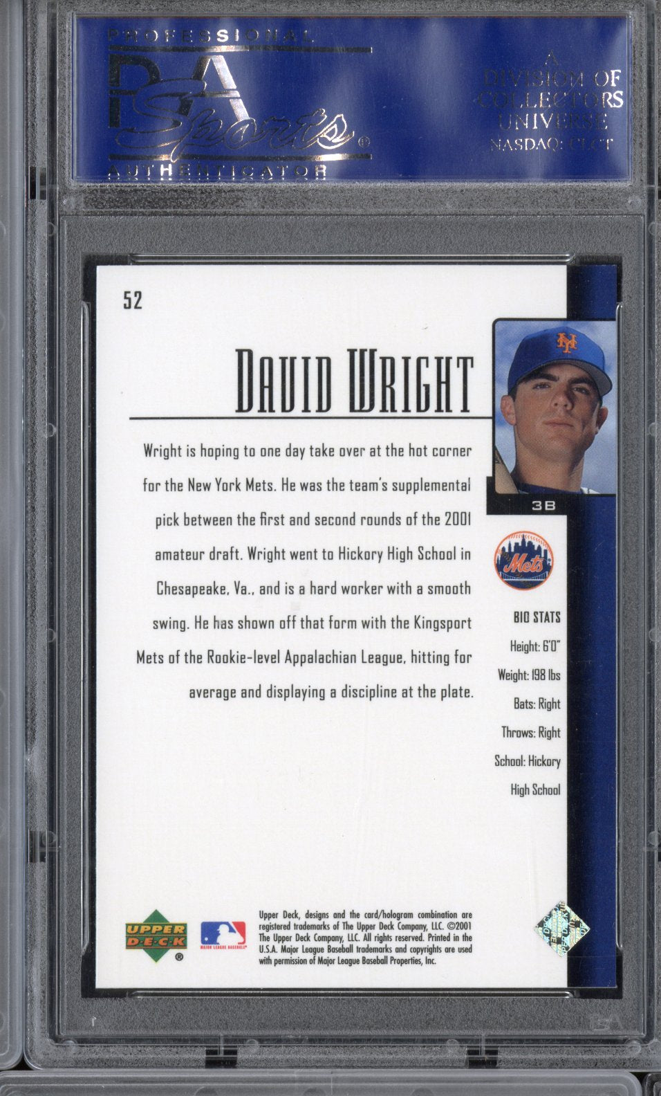 2001 Upper Deck Prospect Premieres David Wright #52 PSA 10