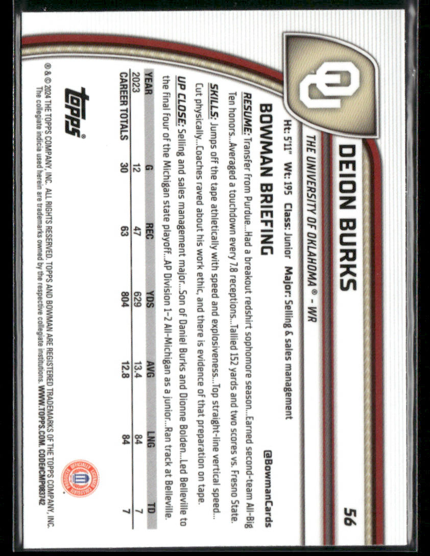 2024 Bowman Chrome University Deion Burks #56