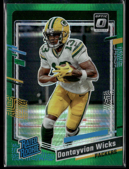 2023 Panini Donruss Optic Dontayvion Wicks #249 Green Hyper Rated Rookie