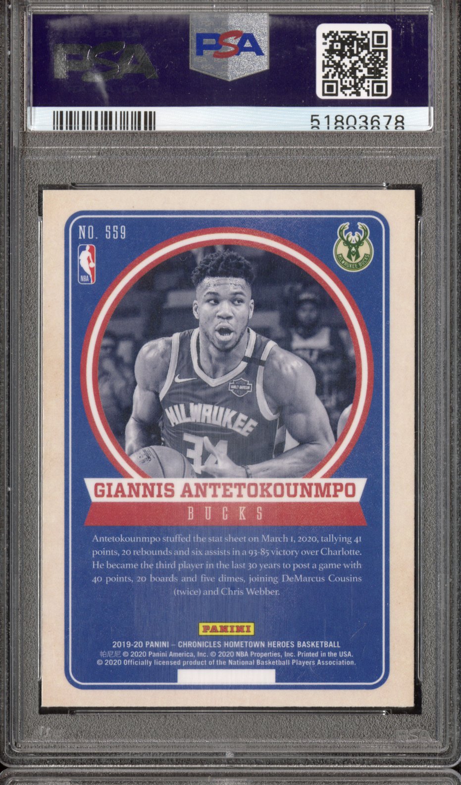 2019 Panini Chronicles G. Antetokounmpo #559 PSA 10