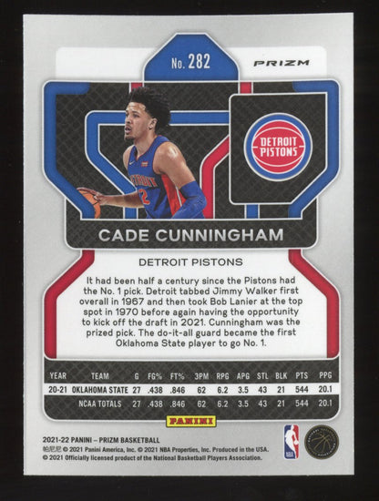 2021-22 Panini Prizm Cade Cunningham #282 Silver Cracked Ice Rookie