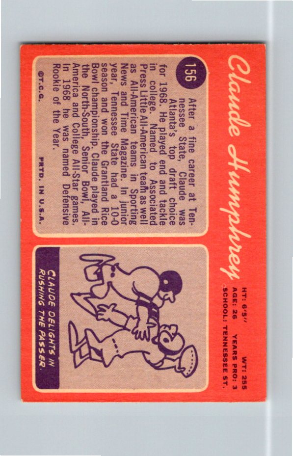 1970 Topps Claude Humphrey #156 Rookie