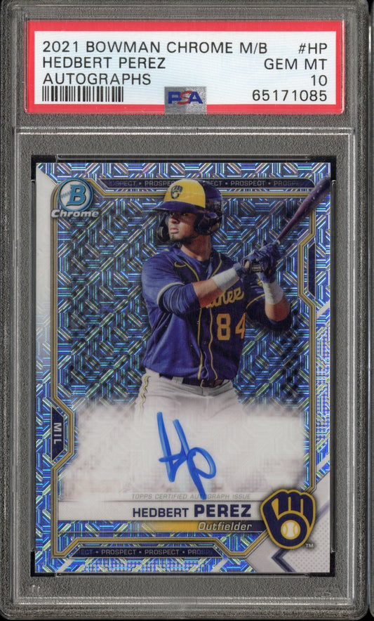 2021 Bowman Chrome Mega Box Autographs Hedbert Perez #HP Autographs PSA 10