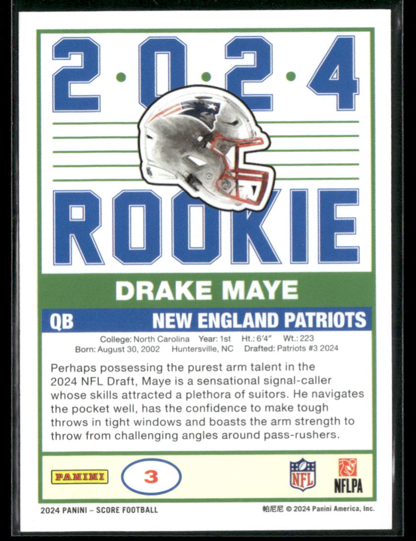 2024 Score Drake Maye #3 Rookie