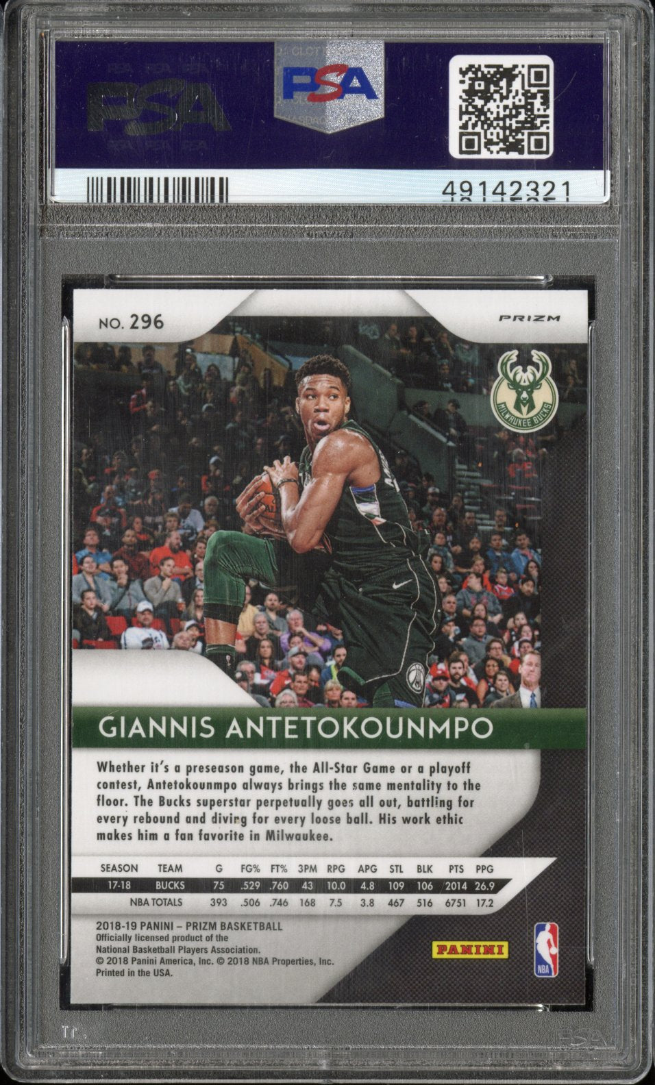 2018 Panini Prizm G. Antetokounmpo #296 Pink Ice PSA 10