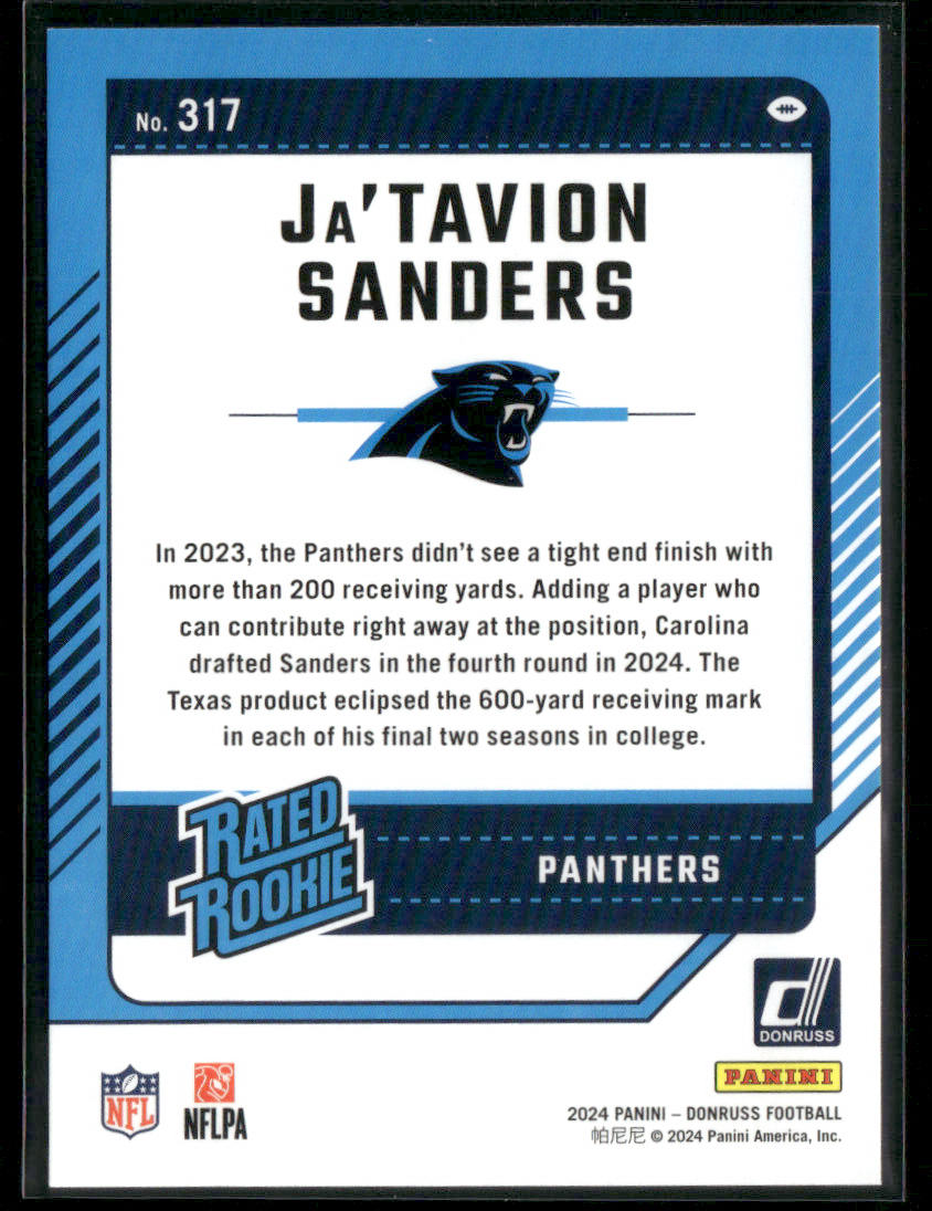 2024 Donruss Ja'Tavion Sanders #317 Green Press Proof Rated Rookie