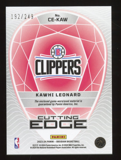 2023-24 Panini Obsidian Kawhi Leonard Cutting Edge /249 Game-Used Material