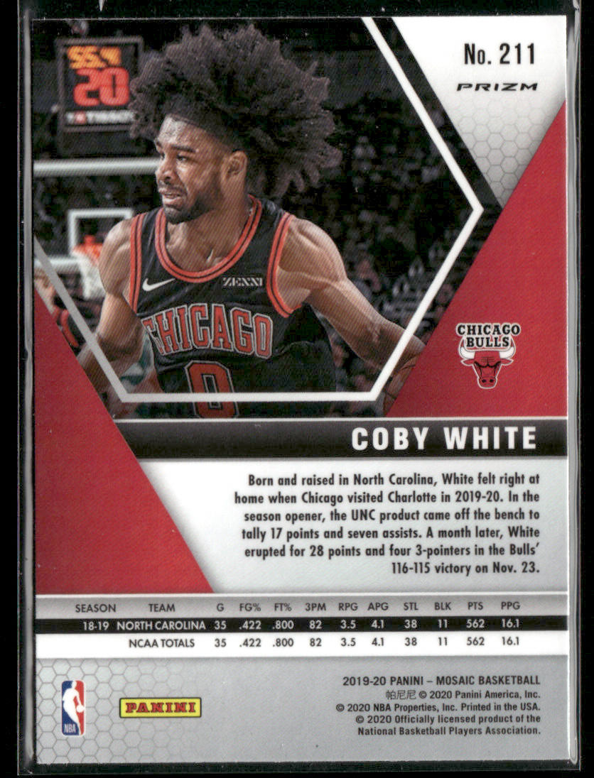 2019-20 Panini Mosaic Coby White #211 Green Rookie