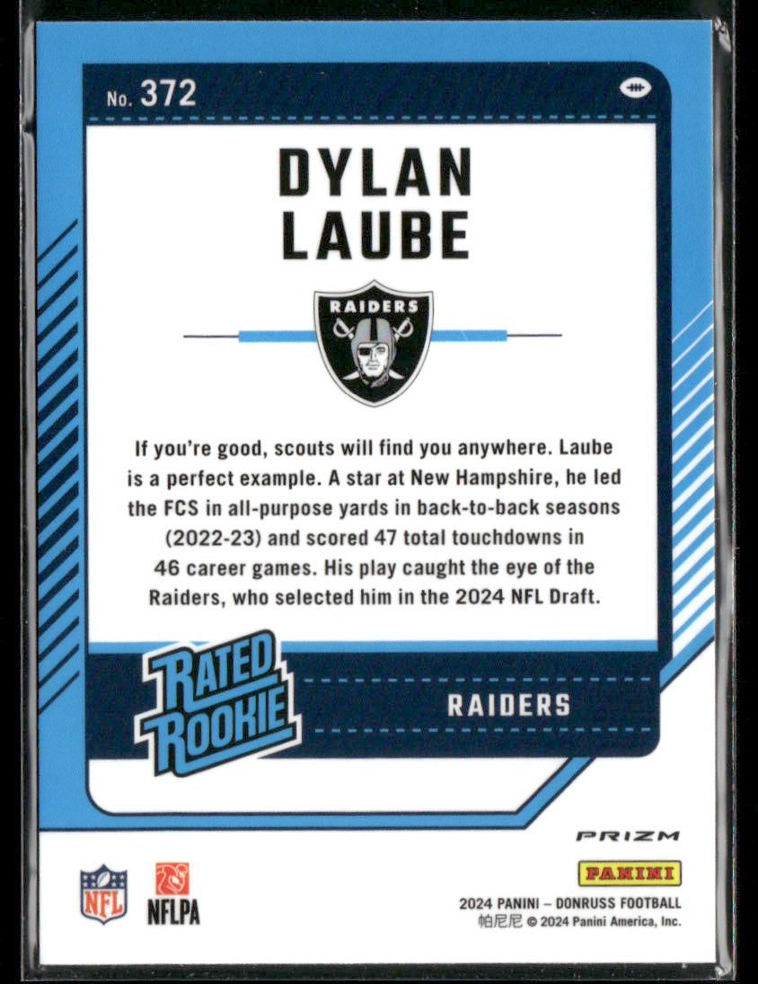 2024 Panini Donruss Football Dylan Laube #372 Red Pandora Rated Rookie