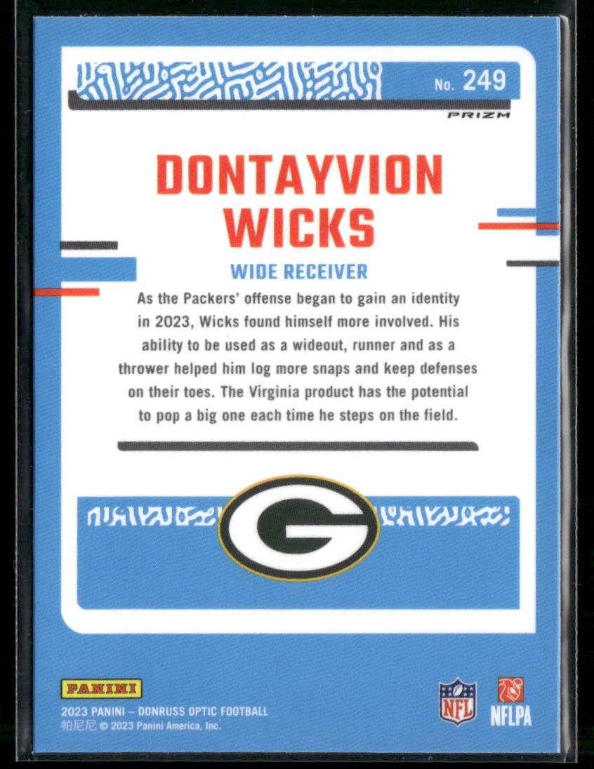 2023 Panini Dontayvion Wicks #249 Holo Prizm Rated Rookie