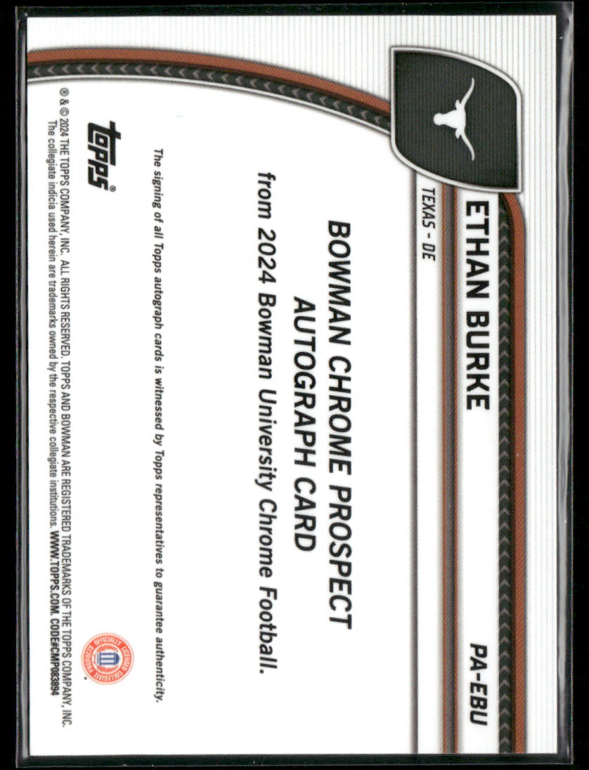 2024 Bowman Chrome University Ethan Burke #PA-EBU Gold Autograph 25/50