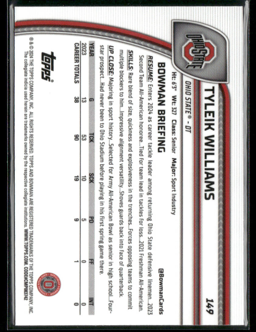 2024 Bowman Chrome University Tyleik Williams #149 Xfractor