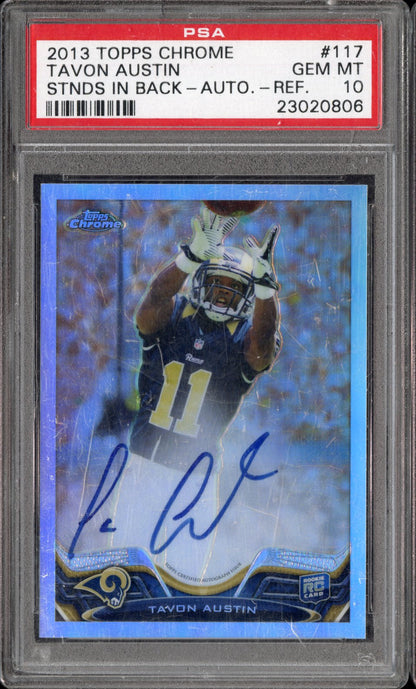 2013 Topps Chrome Tavon Austin #117 Crowd In Back Autograph Refractor PSA 10