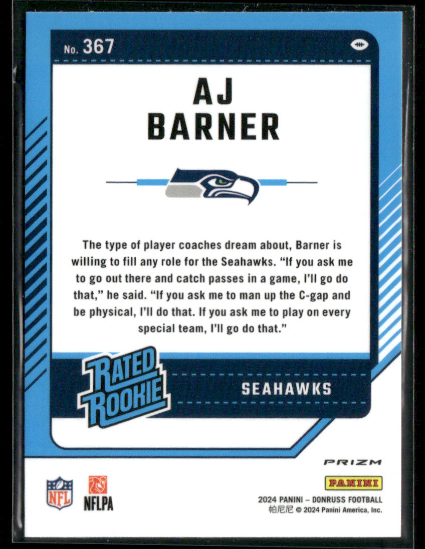 2024 Panini Donruss Football AJ Barner #367 Red Pandora Rated Rookie