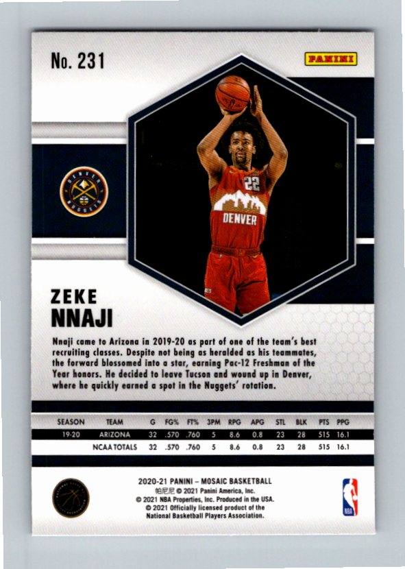 2020 Panini Mosaic Zeke Nnaji #231 White Mozaic