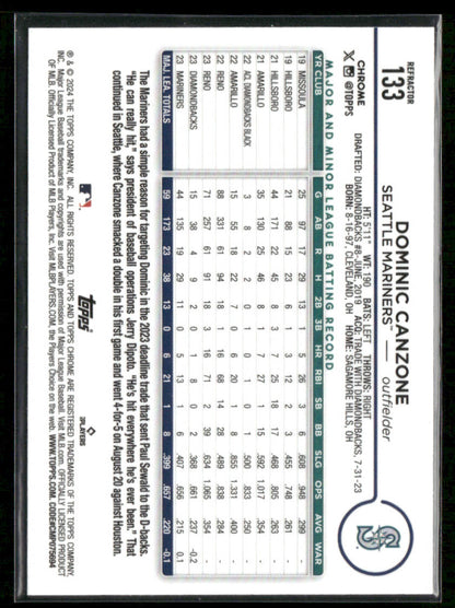 2024 Topps Chrome Dominic Canzone #133 Refractor Rookie