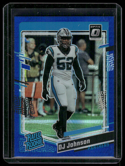 2023 Panini Donruss Optic DJ Johnson #214 Blue Hyper Prizm Rated Rookie