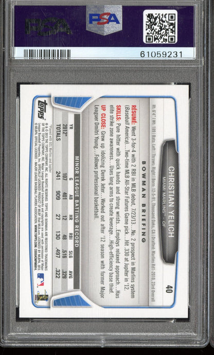 2013 Bowman Draft Picks & Prospects Rookies Christian Yelich #40 Rookies PSA 10