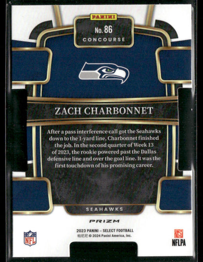 2023 Panini Select Zach Charbonnet #86 Green and Yellow Die Cut Rookie