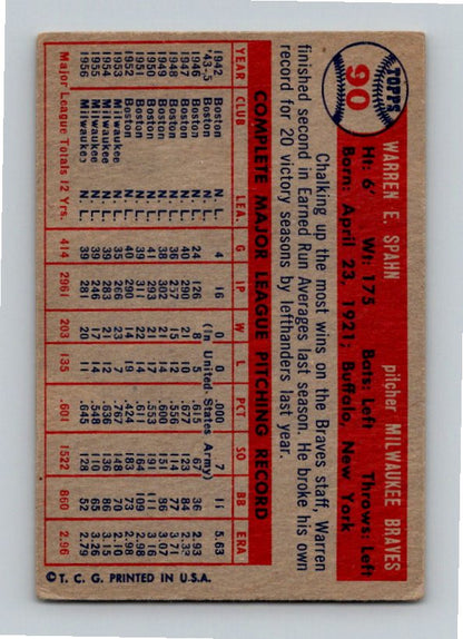 1957 Topps Warren Spahn #90