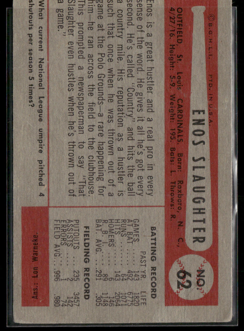 1954 Bowman Enos Slaughter #62