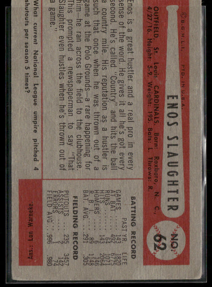 1954 Bowman Enos Slaughter #62