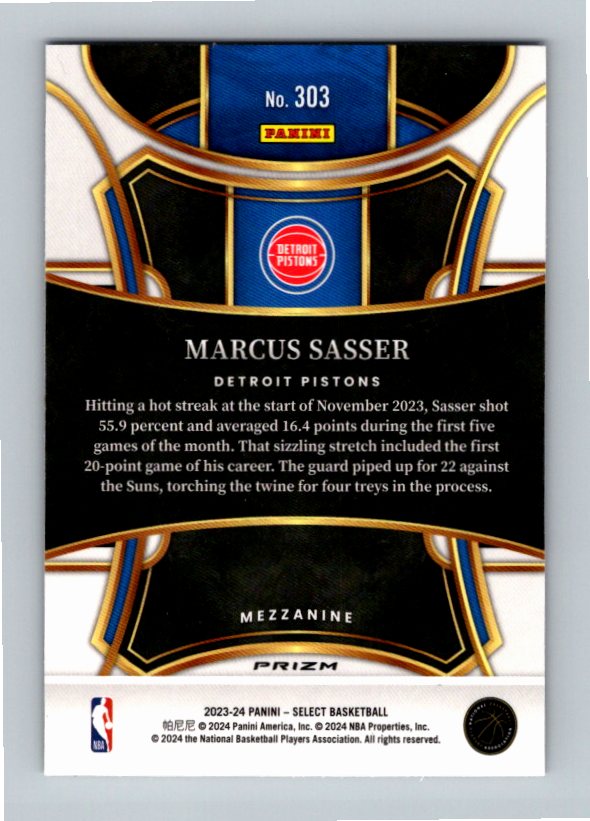 2023 Panini Select Marcus Sasser #303 Blue