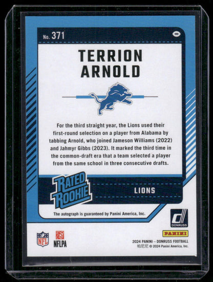 2024 Donruss Terrion Arnold #371 Green Rated Rookie Autograph