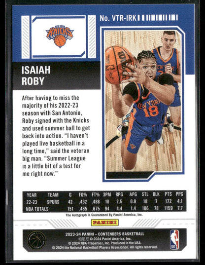 2023-24 Panini Contenders Isaiah Roby #VTR-IRK Veteran Ticket Autograph