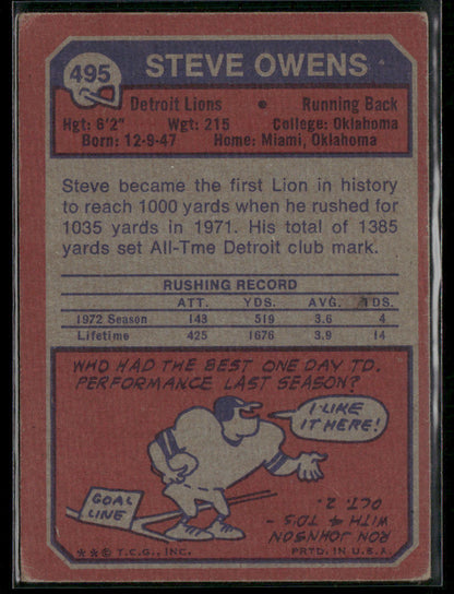 1973 Topps Steve Owens #495