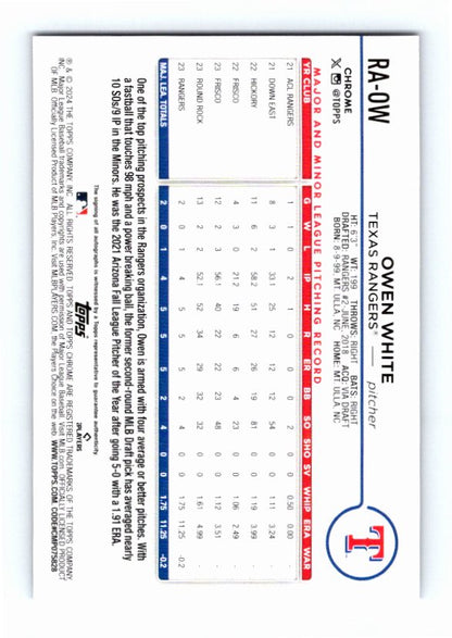 2024 Topps Chrome Owen White #RA-OW Rookie /299 Autographed