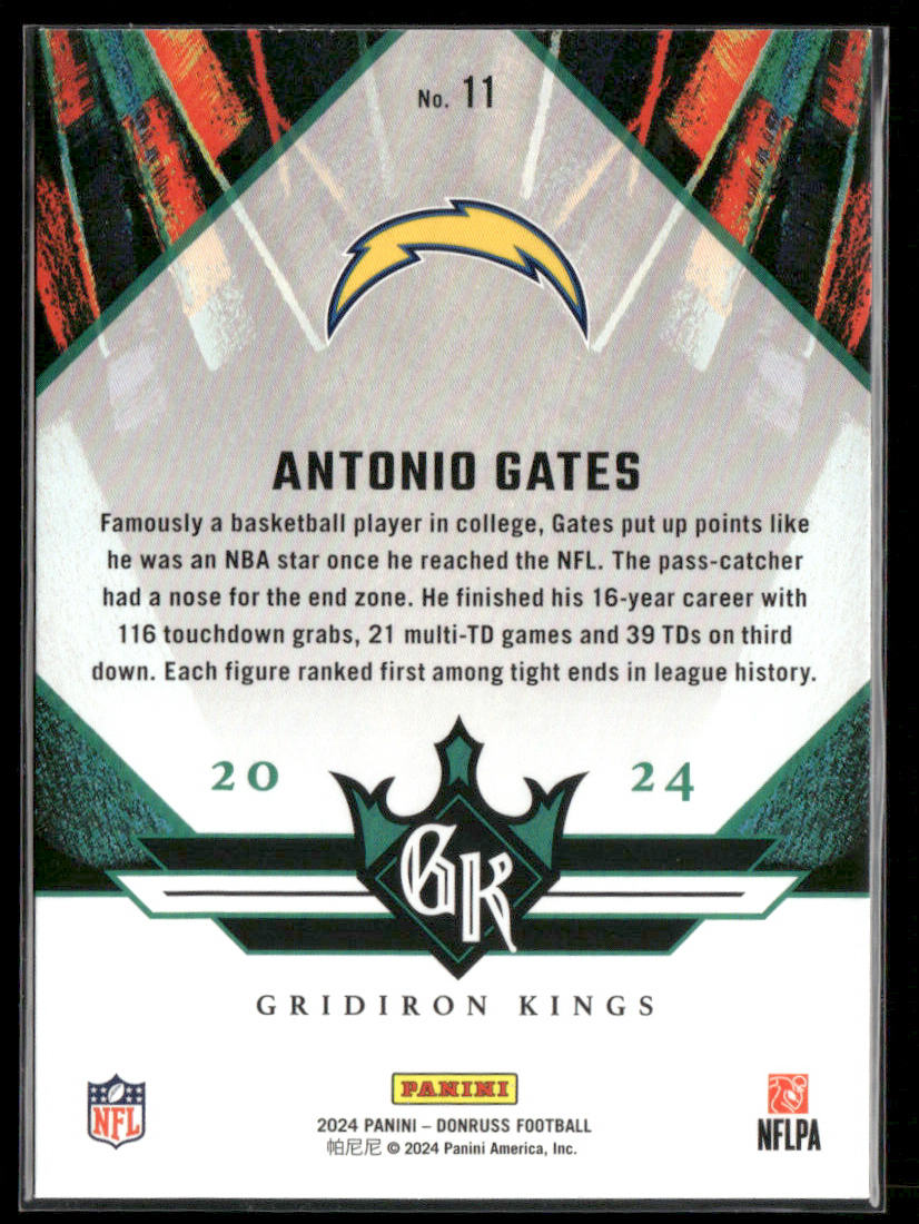 2024 Donruss Antonio Gates #11 Gridiron Kings All-Time